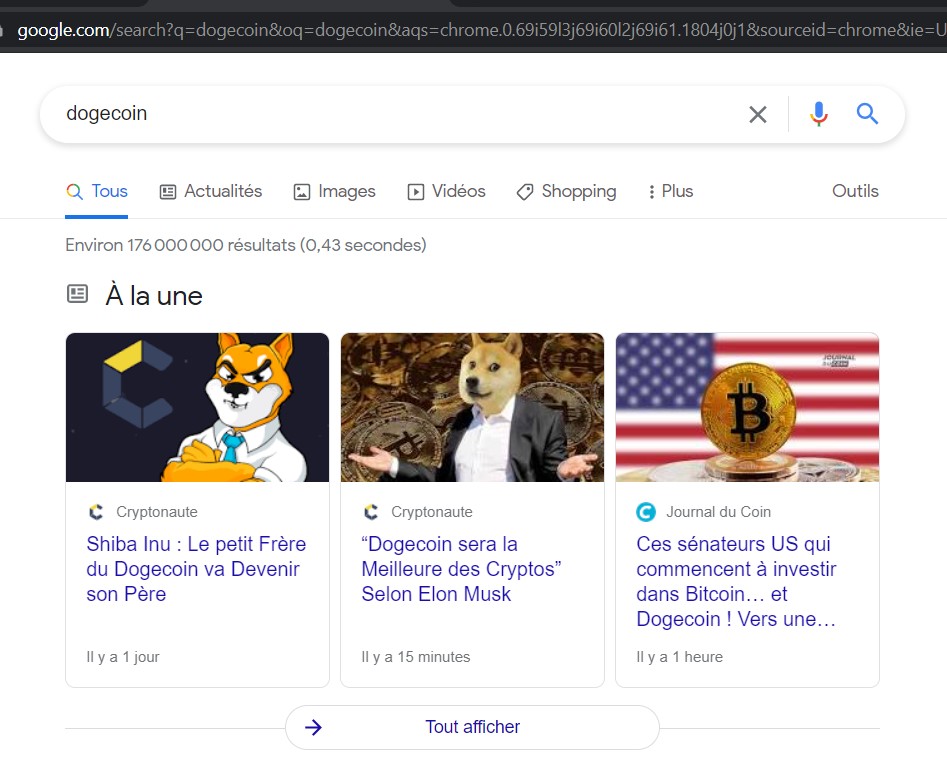 carousel de news pour la recherche Dogecoin